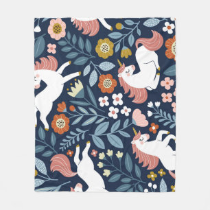 Cute Unicorns Blommigt Vintage Mönster Fleecefilt