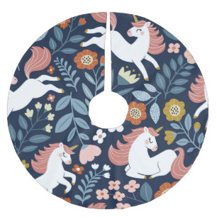 Cute Unicorns Blommigt Vintage Mönster Julgransmatta Borstad Polyester