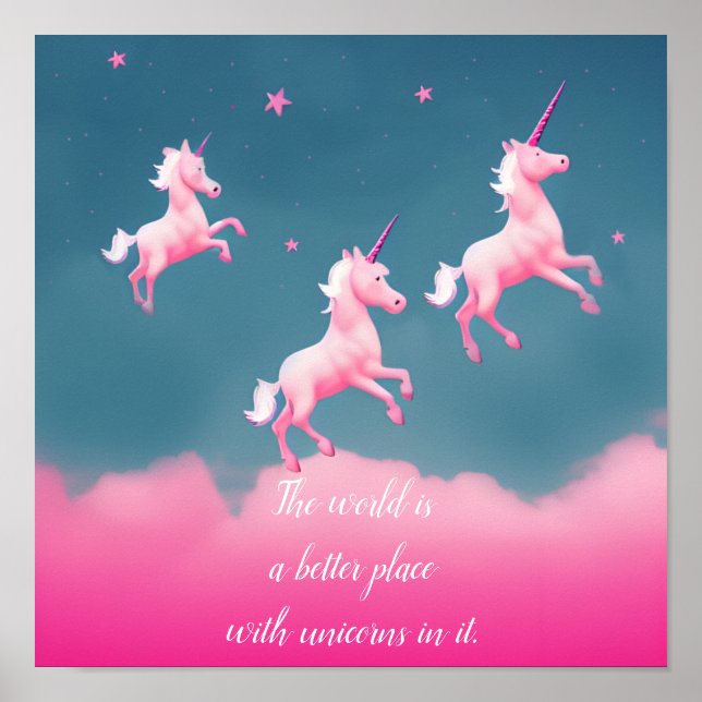 Cute Unicorns Flies Rosa Quote-skript Poster (Framsidan)