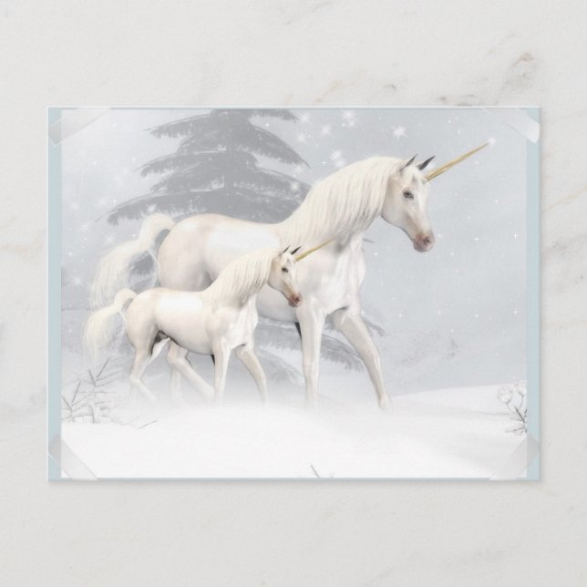 Cute Unicorns i Snö 1 Vykort (Framsida)