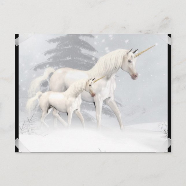 Cute Unicorns i Snö 1 Vykort (Framsida)