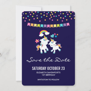 Cute Unicorns Magic Rainbow & Stars Birthday Spara Datumet