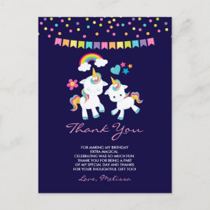 Cute Unicorns Magic Rainbow & Stars Tack Vykort