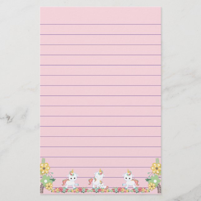 Cute Unicorns och Blommigt Brevpapper (Framsida)