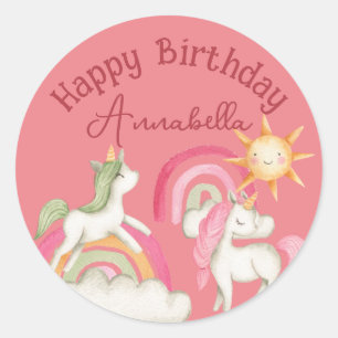 Cute Unicorns on Rosa Runt Klistermärke