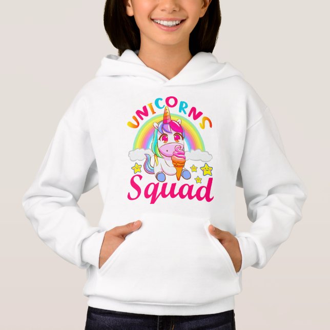 Cute Unicorns Squad Rainbow Ice-kräm Girls T Shirt (Framsida)