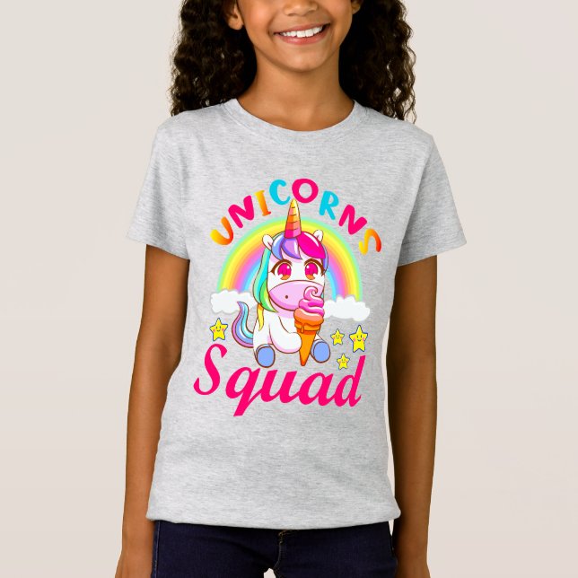 Cute Unicorns Squad Rainbow Ice-kräm Girls T Shirt (Framsida)