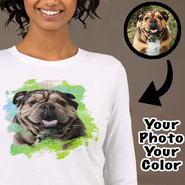 Cute Unique Bulldog eller din Photo Grönt Hund Mam T Shirt (Skapare uppladdad)