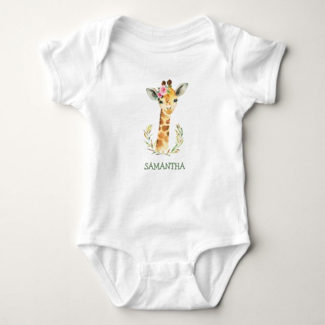 Cute unique giraffe boho and greenery girl or boy t shirt (Framsida)