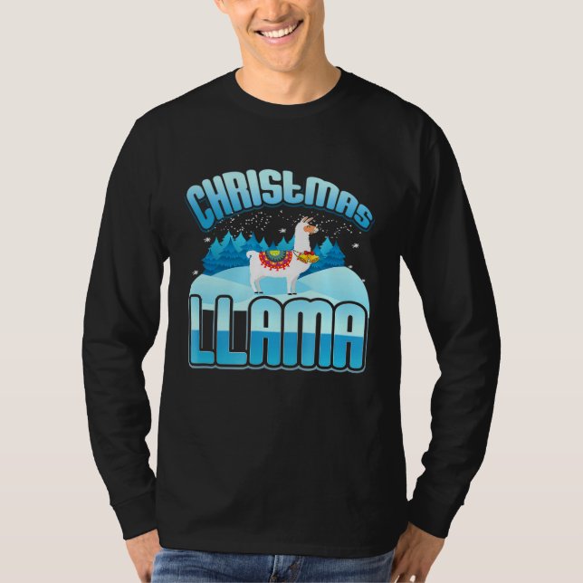 Cute Unique jul Llama Snö för närvarande T Shirt (Framsida)