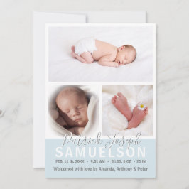 Cute Unique Nyfödd bebis Birth BOY Collage | 3 FOT Meddelande