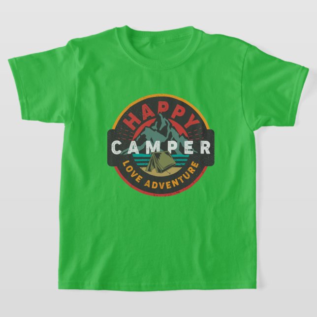 Cute unisex children lycklig camper t shirt (Laydown)