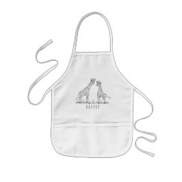 Cute Unisex Doodle Giraffes Safari med Namn Barnförkläde