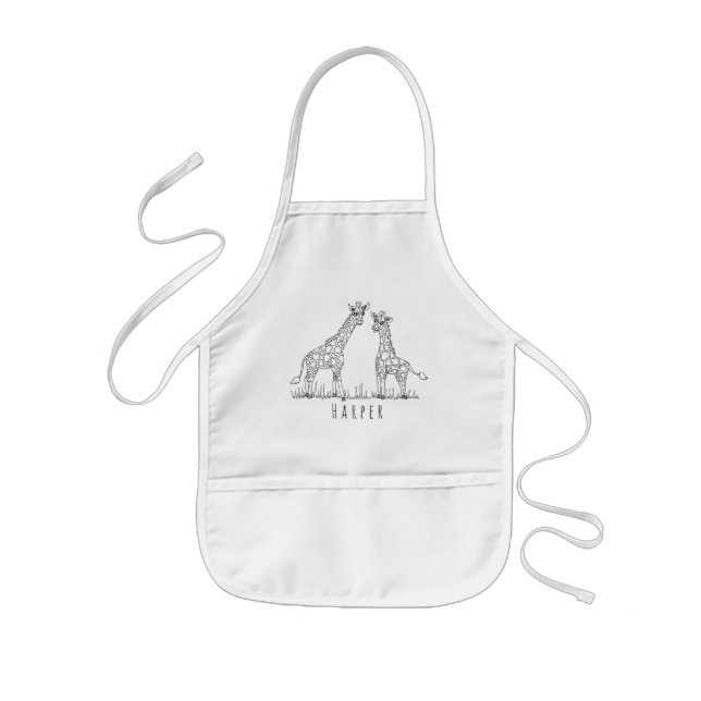 Cute Unisex Doodle Giraffes Safari med Namn Barnförkläde (Framsidan)
