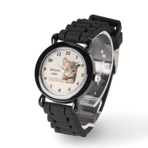 Cute unisex peekar-kattungar lägg till namn armbandsur