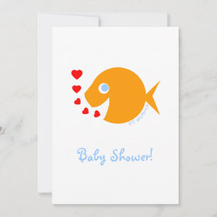 Cute Unisex Tecknad Goldfish med Blue Ögon Shower Inbjudningar