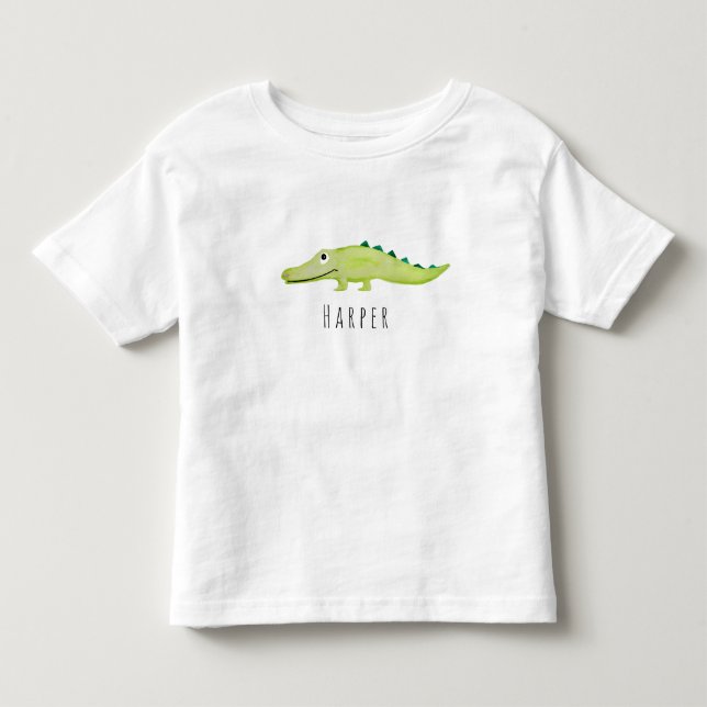 Cute Unisex Watercolor Crocodile Safari med Namn Tröja (Framsida)