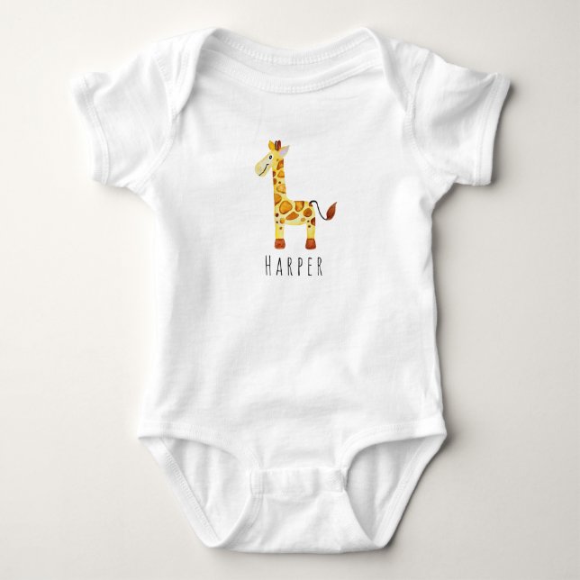 Cute Unisex Watercolor Giraffe Safari med Namn Tee (Framsida)