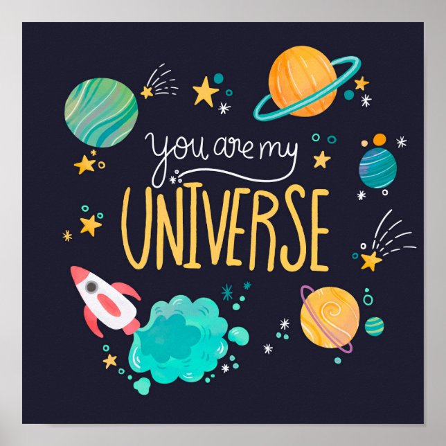 Cute Universe with Planets Poster (Framsidan)