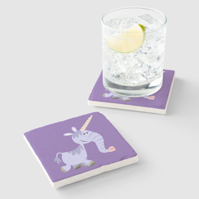 Cute Unusual Tecknad Unicorn Stone Underlägg (Sidan)