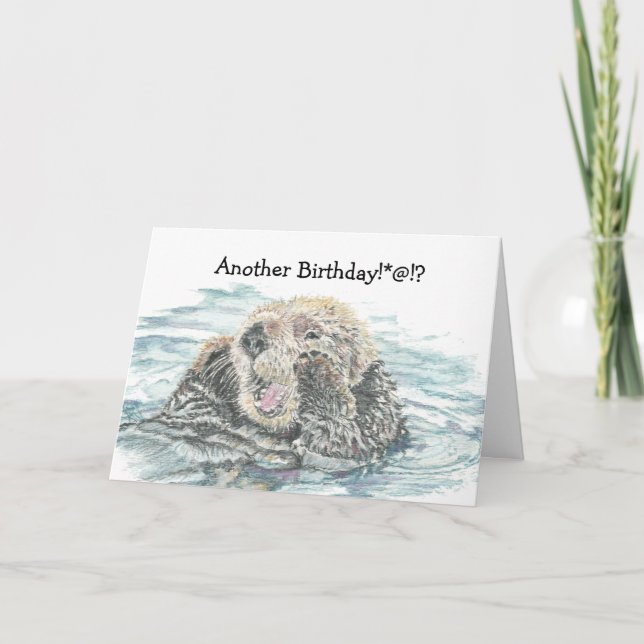Cute Upred Otter Humous Animal Birday Kort (Framsida)