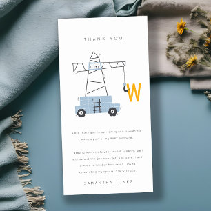 Cute Urban Construction Crane Boy's Baby Shower Tack Kort