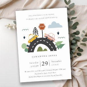 Cute Urban Fordon Cars Road Baby Shower Inbjudan