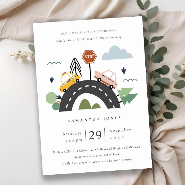 Cute Urban Fordon Cars Road Baby Shower Inbjudan (Skapare uppladdad)