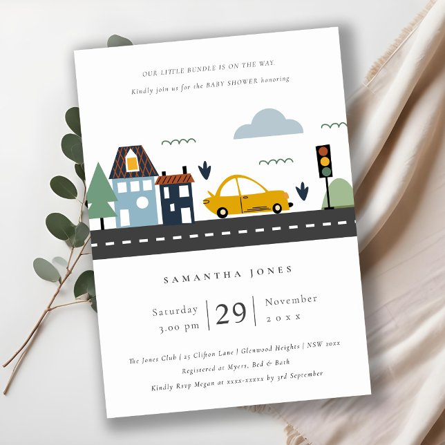 Cute Urban Fordon Cars Road Baby Shower Inbjudan (Skapare uppladdad)