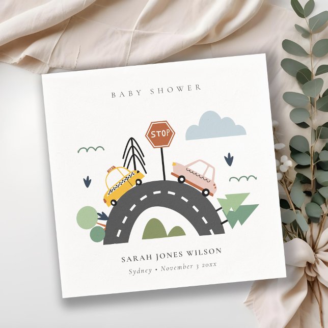 Cute Urban Fordon Cars Road Cityscape Baby Shower Pappersservett (Skapare uppladdad)