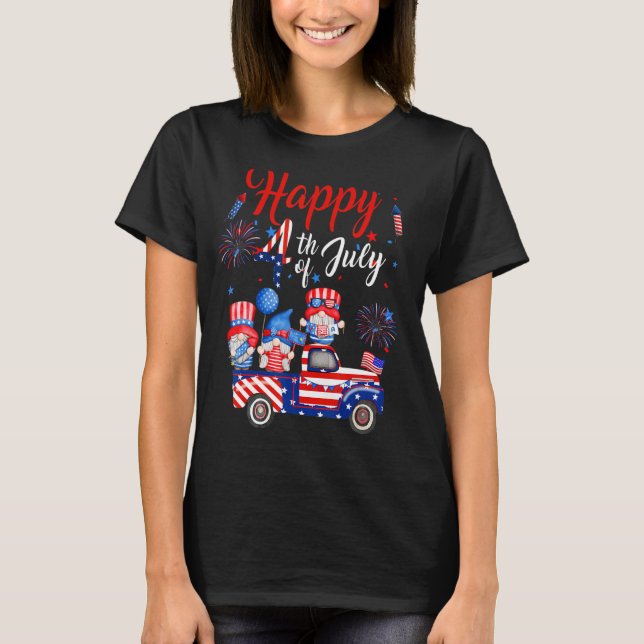 Cute US Flagga Fireworks 3 Gnomes Independence 4t T Shirt (Framsida)