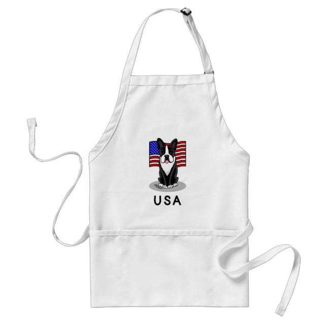 Cute USA American Flagga Boston Terrier Hund (svar Förkläde (Framsidan)
