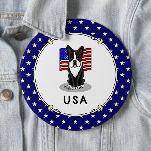 Cute USA American Flagga Boston Terrier Hund (svar Knapp