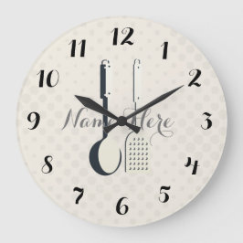 Cute Utensils Dots Add Namn Kitchen Clock Stor Klocka