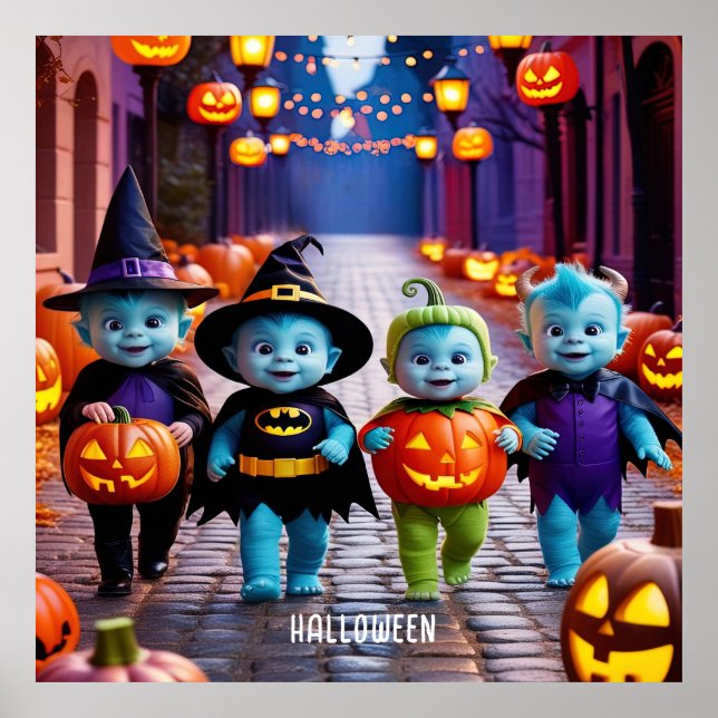 Cute Utomjordingars Trick eller Treaters Halloween Poster (Framsidan)