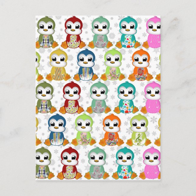 Cute, vackra, färgade penguiner vykort (Framsida)