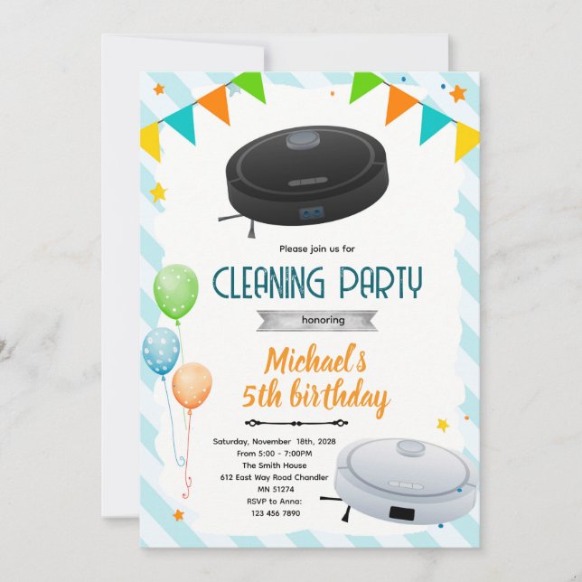 Cute vacuum theme party invitation inbjudningar (Framsida)