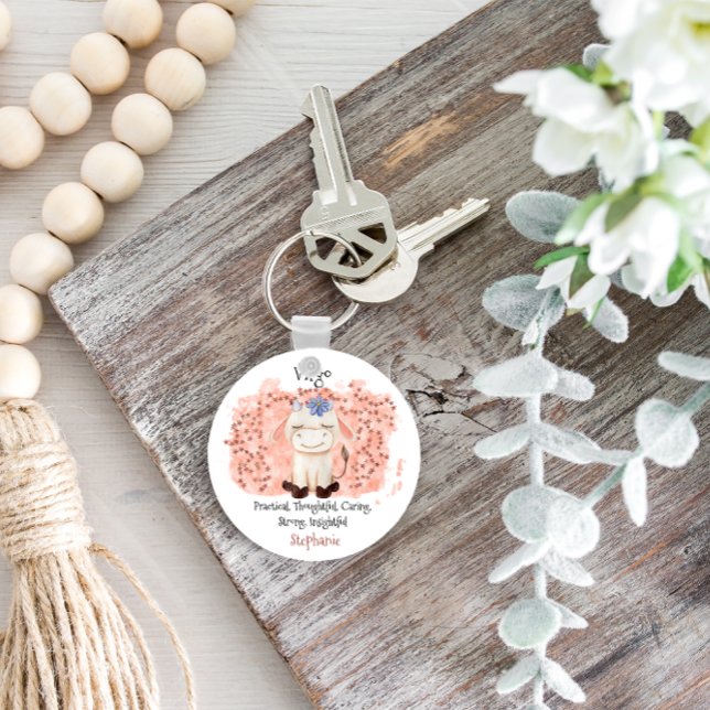Cute Våg Maiden Watercolor Bull Zodiac Nyckelring (Cute Virgo Maiden Watercolor Bull Zodiac Keychain
)