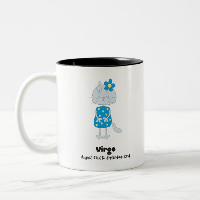 Cute Våg Zodiac Cat Två-Tonad Mugg (Vänster)