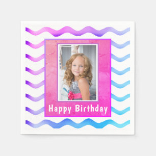 Cute Vågar Rosa Blue Birthday Photo Pappersservett