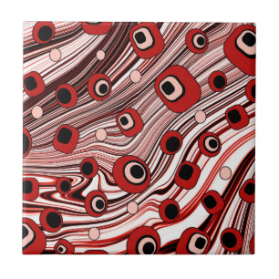 Cute Vågigt Retro Groovy Art med svart och rött Kakelplatta