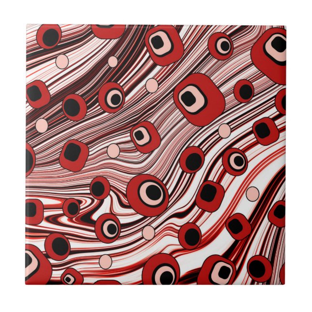 Cute Vågigt Retro Groovy Art med svart och rött Kakelplatta (Framsidan)