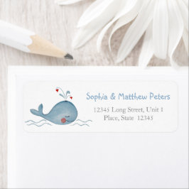 Cute val blue nautisk animal teckning returadress etikett