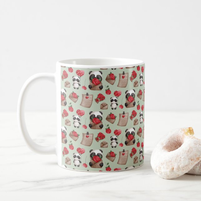 Cute Valentindagen Panda Bear Kärlek Mönster Kaffemugg (Med munk)