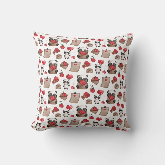 Cute Valentindagen Panda Bear Kärlek Mönster Kudde (Framsida)