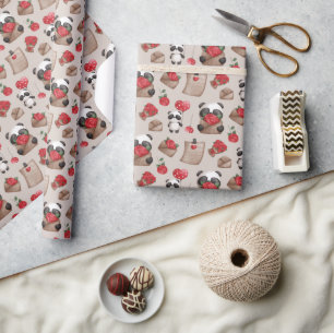 Cute Valentindagen Panda Bear Kärlek Mönster Presentpapper