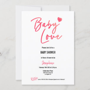 Cute Valentine Baby Kärlek Rosa hjärta Baby dusch Inbjudningar