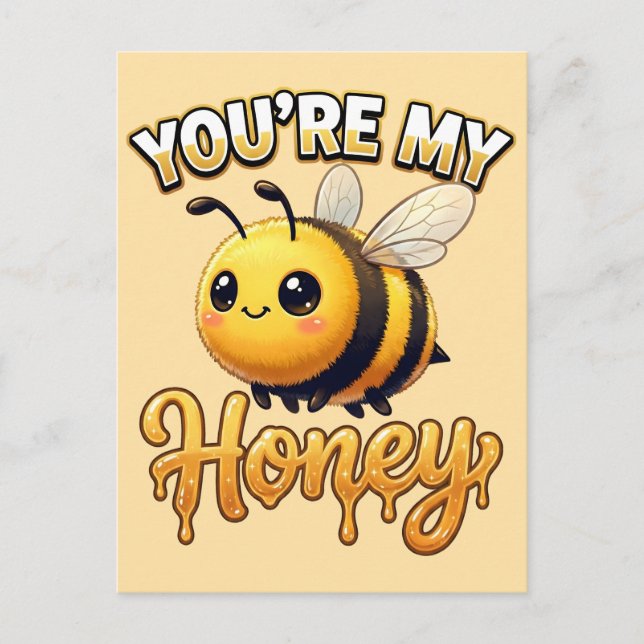 Cute Valentine Bee – You’re My Honey Vykort (Framsida)