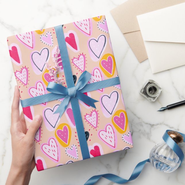 Cute Valentine & Birthday Hearts Doodle Pink Presentpapper (Gifting)
