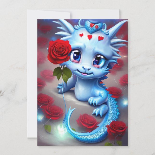 Cute Valentine Blue Dragon Julkort (Framsida)